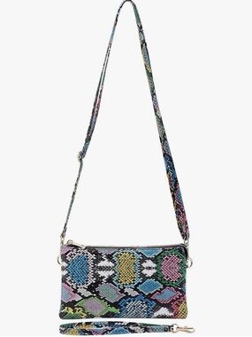 NWT BRENTANO Vegan Leather Multi-Pocket Crossbody Purse/Clutch Multi Python